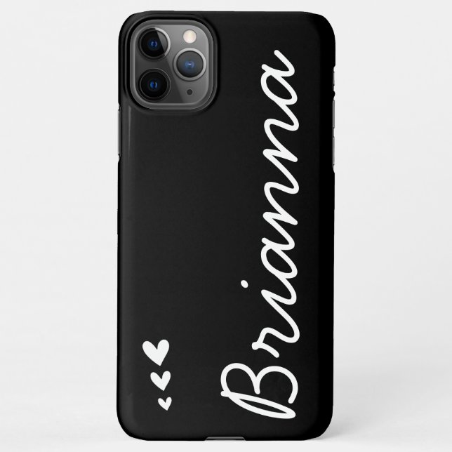 Plain Black and White Hearts Custom Name Stylish iPhone Case (Back)