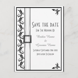 Plain black and white lace save the date announcement postcard