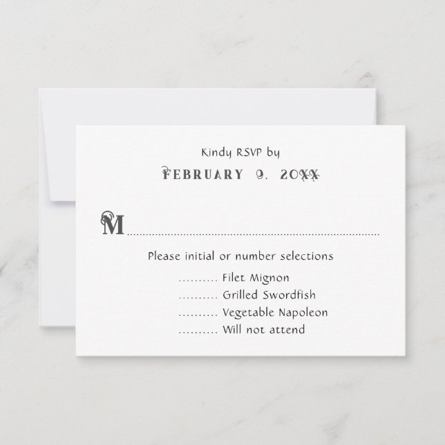 Plain Black and White Wedding Menu Reply Cards (Front)