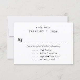 Plain Black and White Wedding Menu Reply Cards