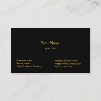 plain, black business card with golden font