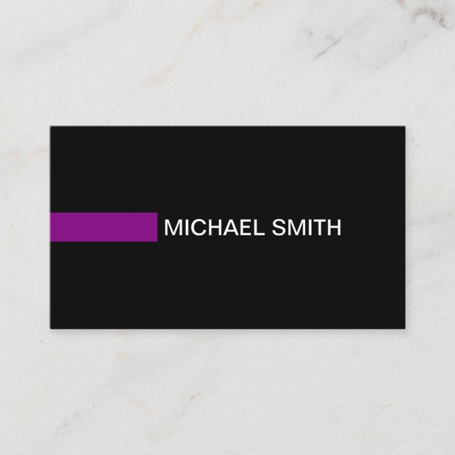 Plain Black Elegant Modern Purple Business Card (Front)