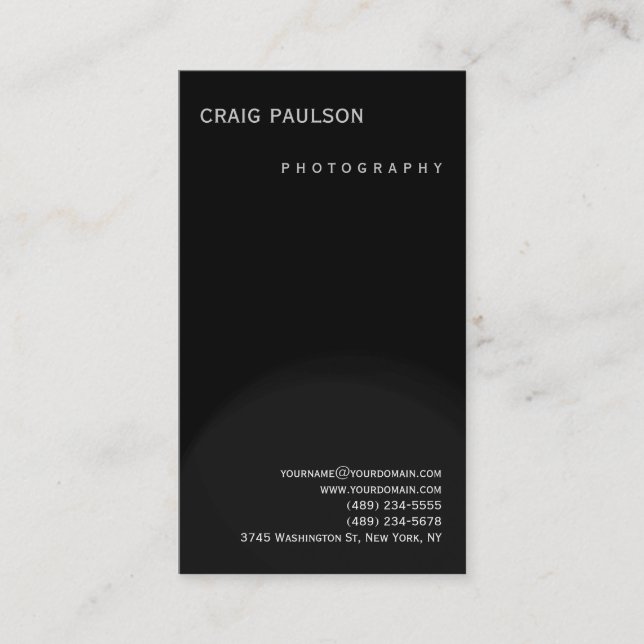 Plain Black Grey Photography Business Card (Front)