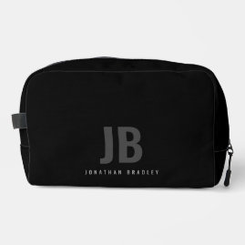 Plain Black Modern Minimalist Monogrammed Dopp Kit