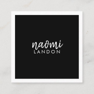 Plain black modern square minimalist white simple square business card