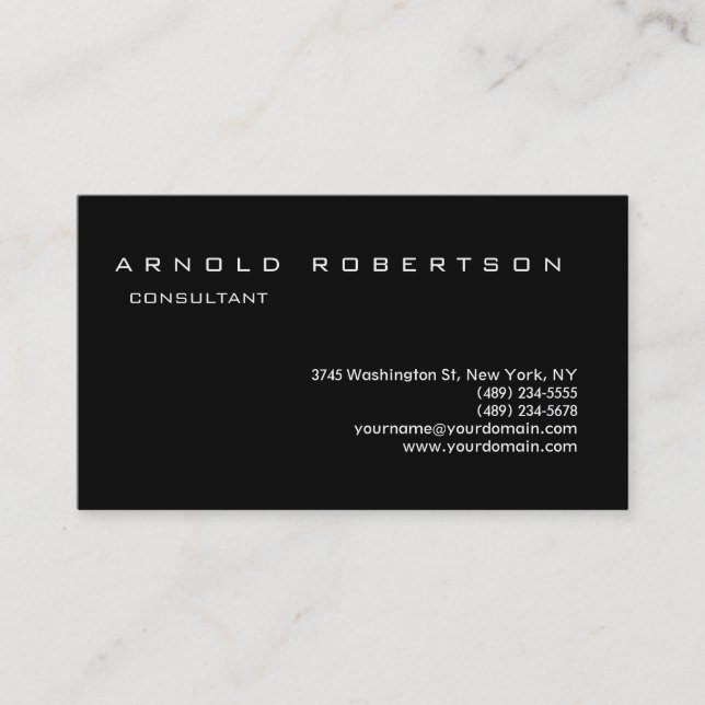 Plain Black Stylish Professional Business Card (Front)