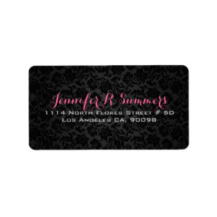 Plain Black Vintage Floral Damasks 2a Label