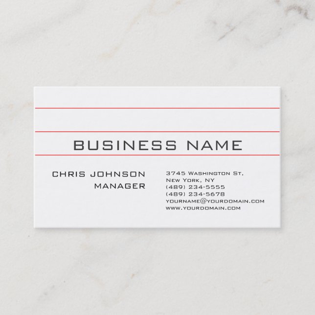Plain Black White Cool Fonts Manager Business Card (Front)