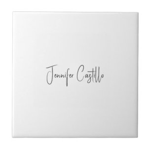 Plain Black White Minimalist Calligraphy Ceramic Tile
