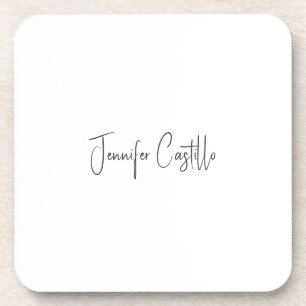 Plain Black White Minimalist Calligraphy Coaster