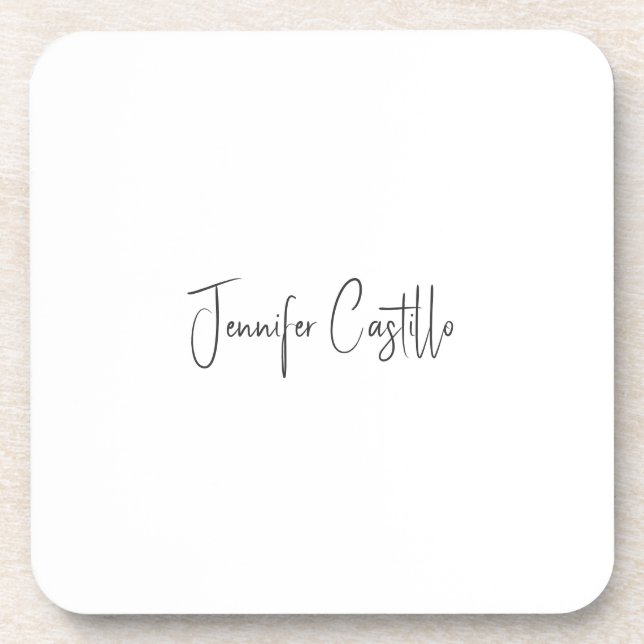 Plain Black White Minimalist Calligraphy Coaster (Front)
