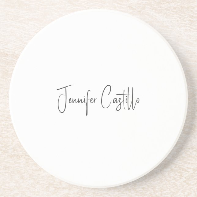 Plain Black White Minimalist Calligraphy Coaster (Front)