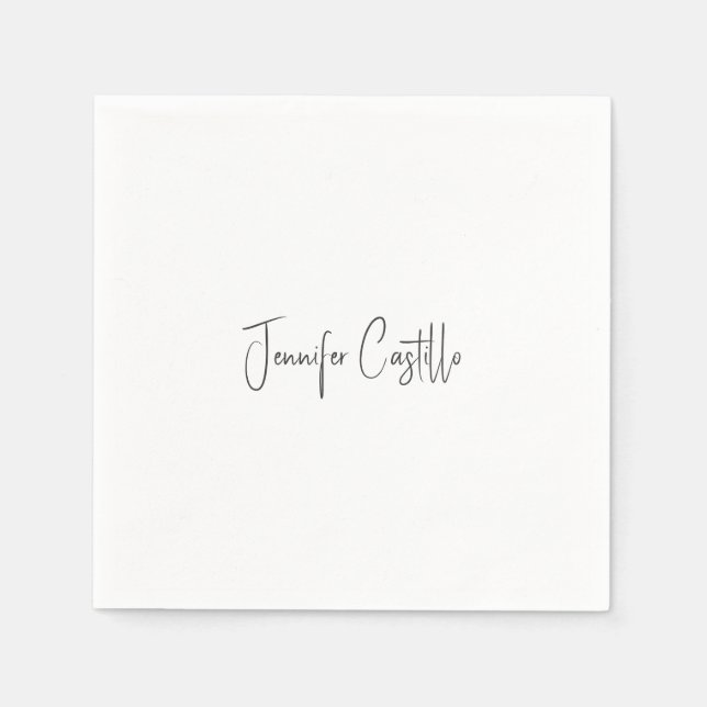Plain Black White Minimalist Calligraphy Napkin (Front)