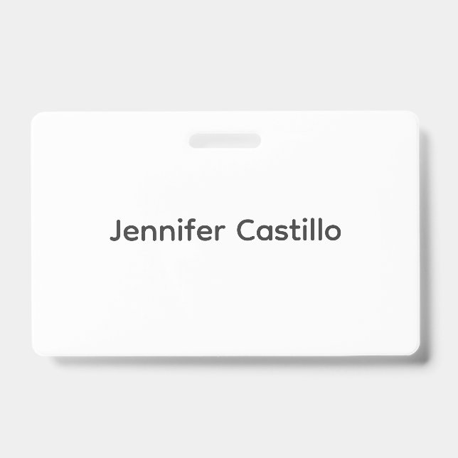Plain Black White Minimalist Modern ID Badge (Front)