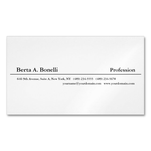 Plain Black White Minimalist Modern Magnetic Business Card (Front)
