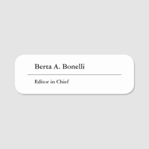 Plain Black White Minimalist Modern Name Tag