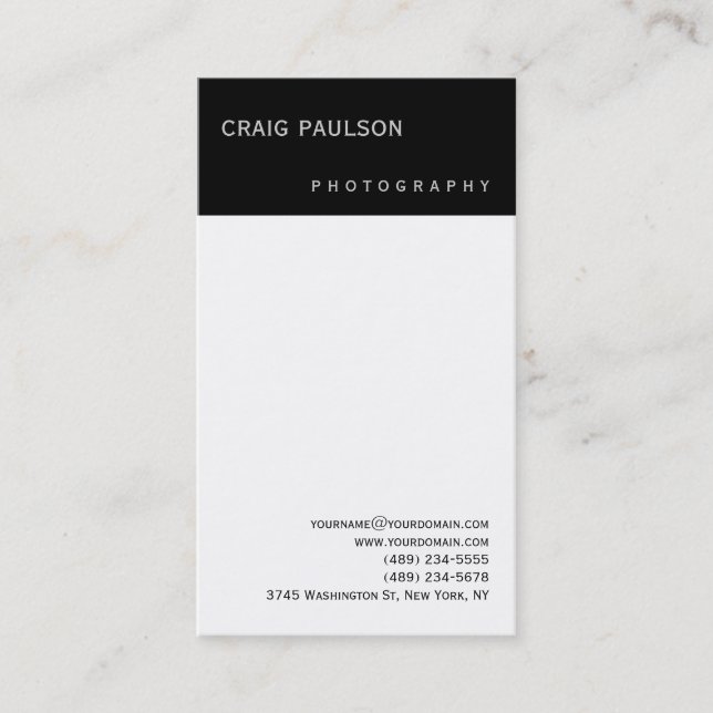 Plain Black White Photography Business Card (Front)
