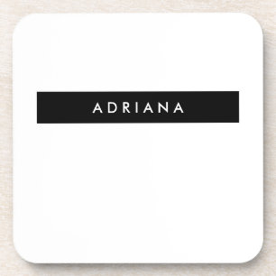 Plain Black White Professional Minimalist Name Coaster