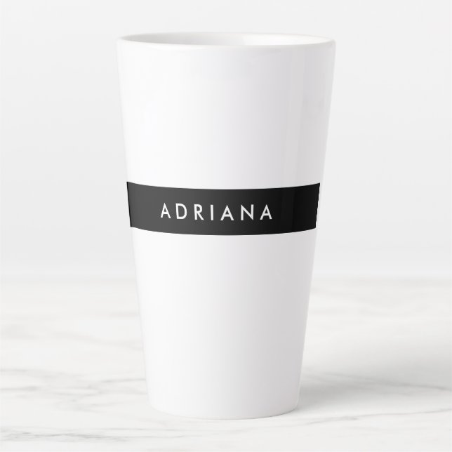 Plain Black White Professional Minimalist Name Latte Mug (Front)