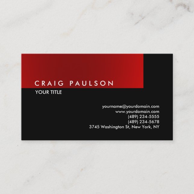 Plain Black White Red Professional Business Card (Front)
