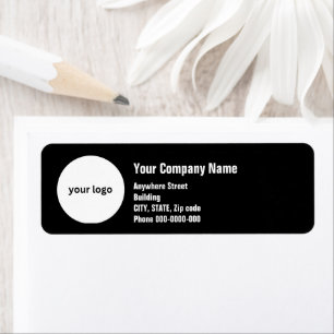 plain black white script logo business address return address label