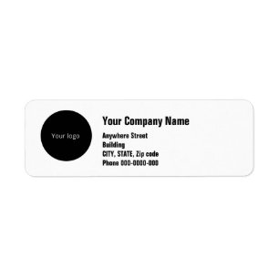 plain black white script logo business address return address label