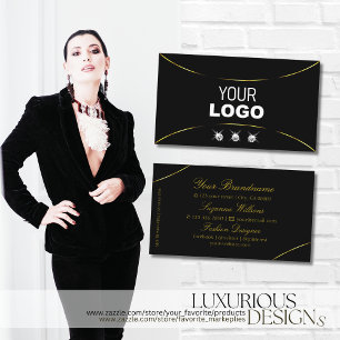 Plain Black with Gold Decor Diamonds and Logo Chic Business Card