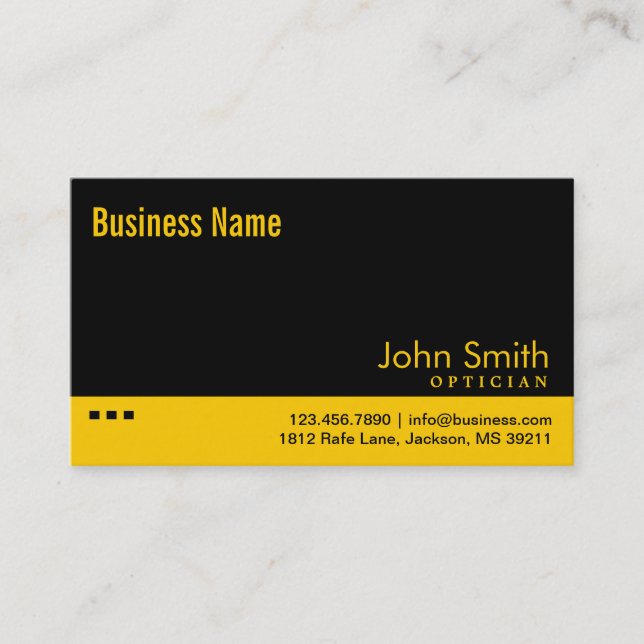 Plain Black & Yellow Optician Business Card (Front)