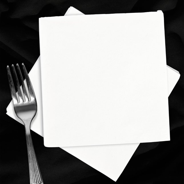 Plain Blank White Cocktail Wedding Napkin (Plain white black cocktail napkin. Fork for scale.)