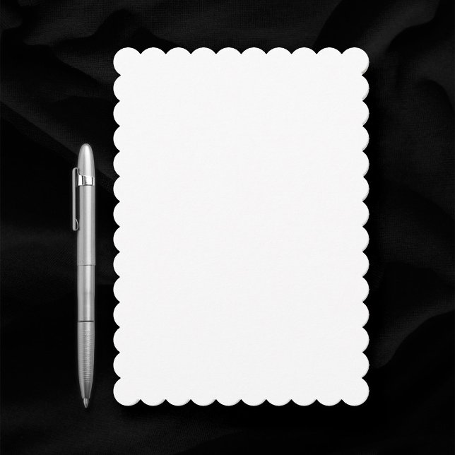 Plain Blank White Scalloped Edges Wedding Invitation (Scalloped edge white wedding invitation sample. Pen for scale.)