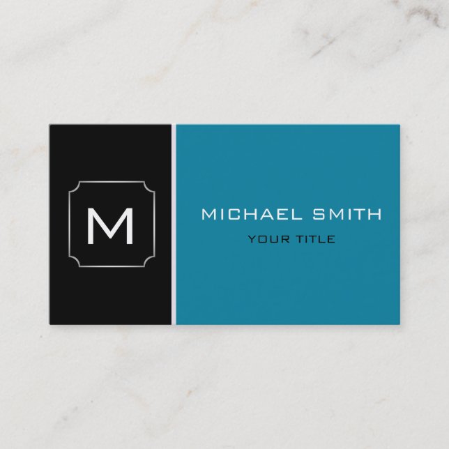 Plain Blue & Black Elegant Professional Modern Business Card (Front)