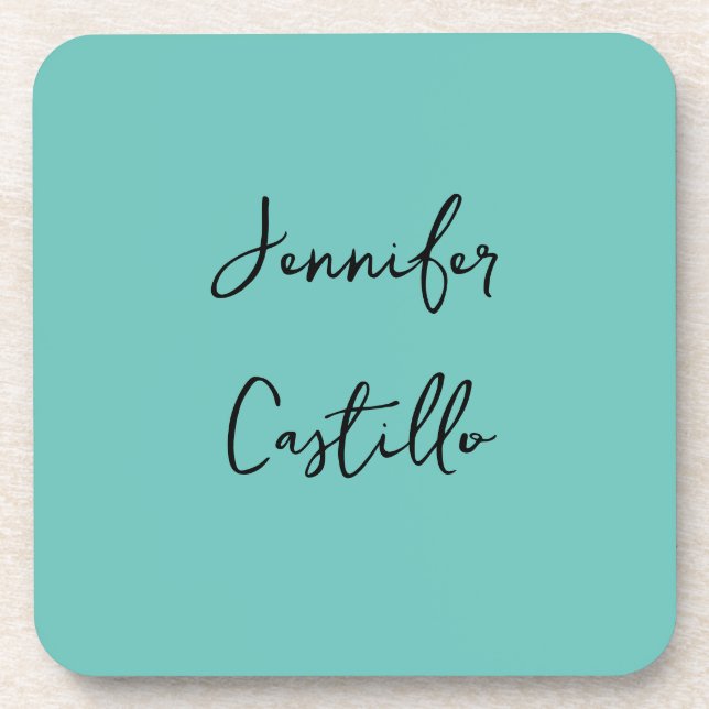 Plain Blue Black Minimalist Modern Calligraphy Coaster (Front)