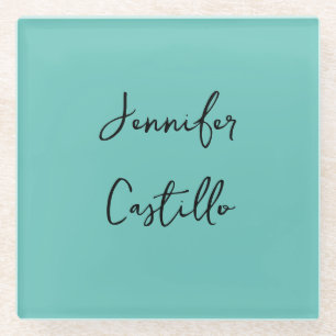 Plain Blue Black Minimalist Modern Calligraphy Glass Coaster