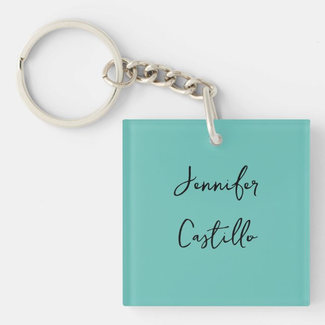 Plain Blue Black Minimalist Modern Calligraphy Key Ring (Front)