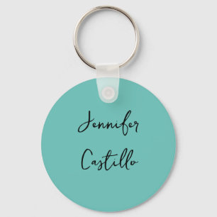 Plain Blue Black Minimalist Modern Calligraphy Key Ring