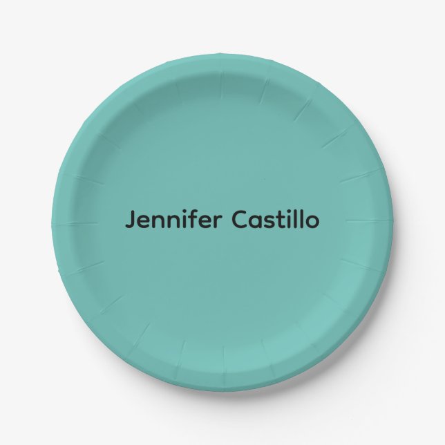 Plain Blue Black Minimalist Modern Paper Plate (Front)
