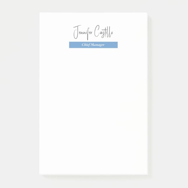 Plain Blue Black White Minimalist Calligraphy Post-it Notes (Front)