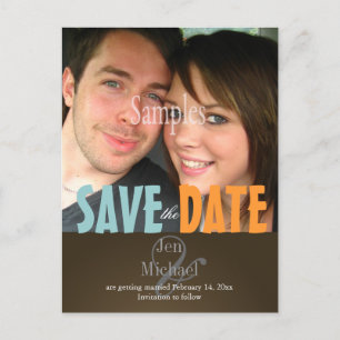 Plain, Blue + Brown Save the Date Photo postcards, Announcement Postcard