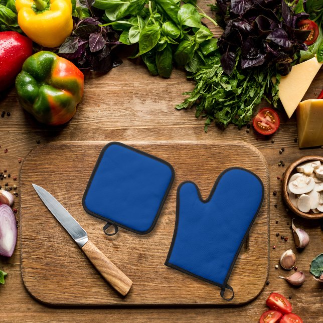 Plain Blue Colour Oven Mitt & Pot Holder Set (Navy Blue pot holder and oven mitt)