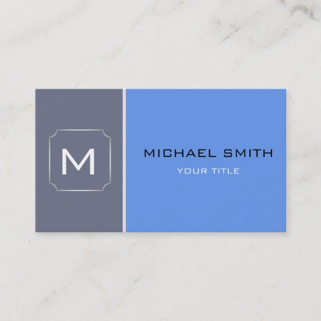 Plain Blue & Grey Elegant Professional Modern 2 Business Card (Front)