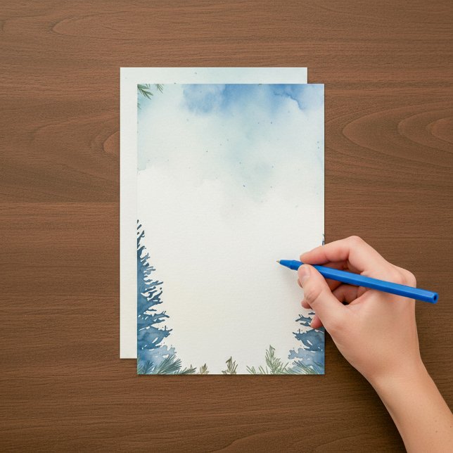 Plain Blue winter pine trees notepad Stationery (Plain Blue winter pine trees notepad Stationery.)