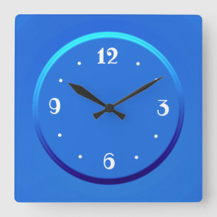 Plain blue with White Numerals > Kitchen Clocks. Square Wall Clock