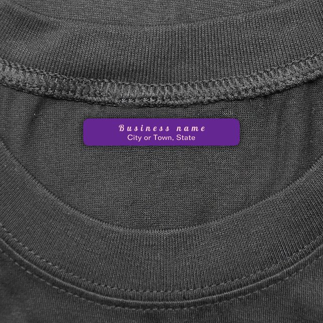 Plain Brand Name Text On Purple Rectangle Iron On (Purple rectangle iron on label with your business brand)