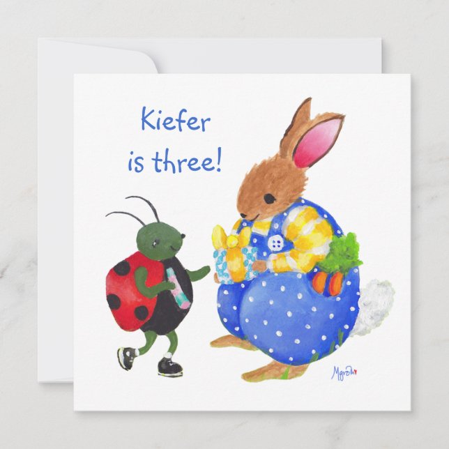 plain Bunny and bug birthday invitation (Front)