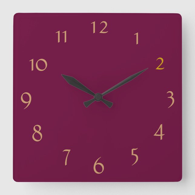 Plain Burgandy+ Gold Numerals > Minimalist Clock (Front)