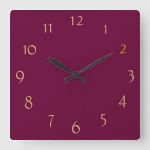 Plain Burgandy+ Gold Numerals > Minimalist Clock