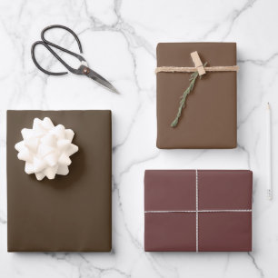 Plain Cafe Noir Deep Coffee Brown Shades 3 Tones Wrapping Paper Sheet