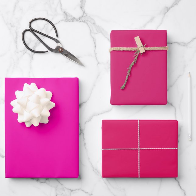 Plain Cerise Rose Ruby Pink Shades 3 Tones Wrapping Paper Sheet (Front)