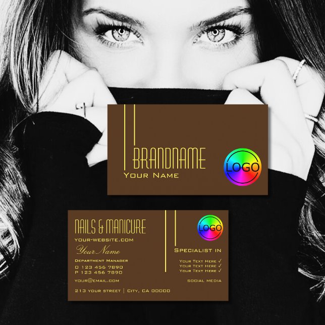 Plain Chocolate Brown with Logo Professional Chic Business Card (Creator Uploaded)