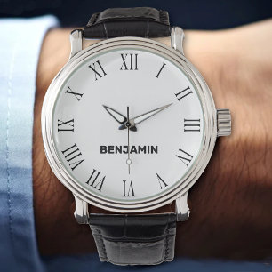 Plain Classic Black and White Custom Name Watch